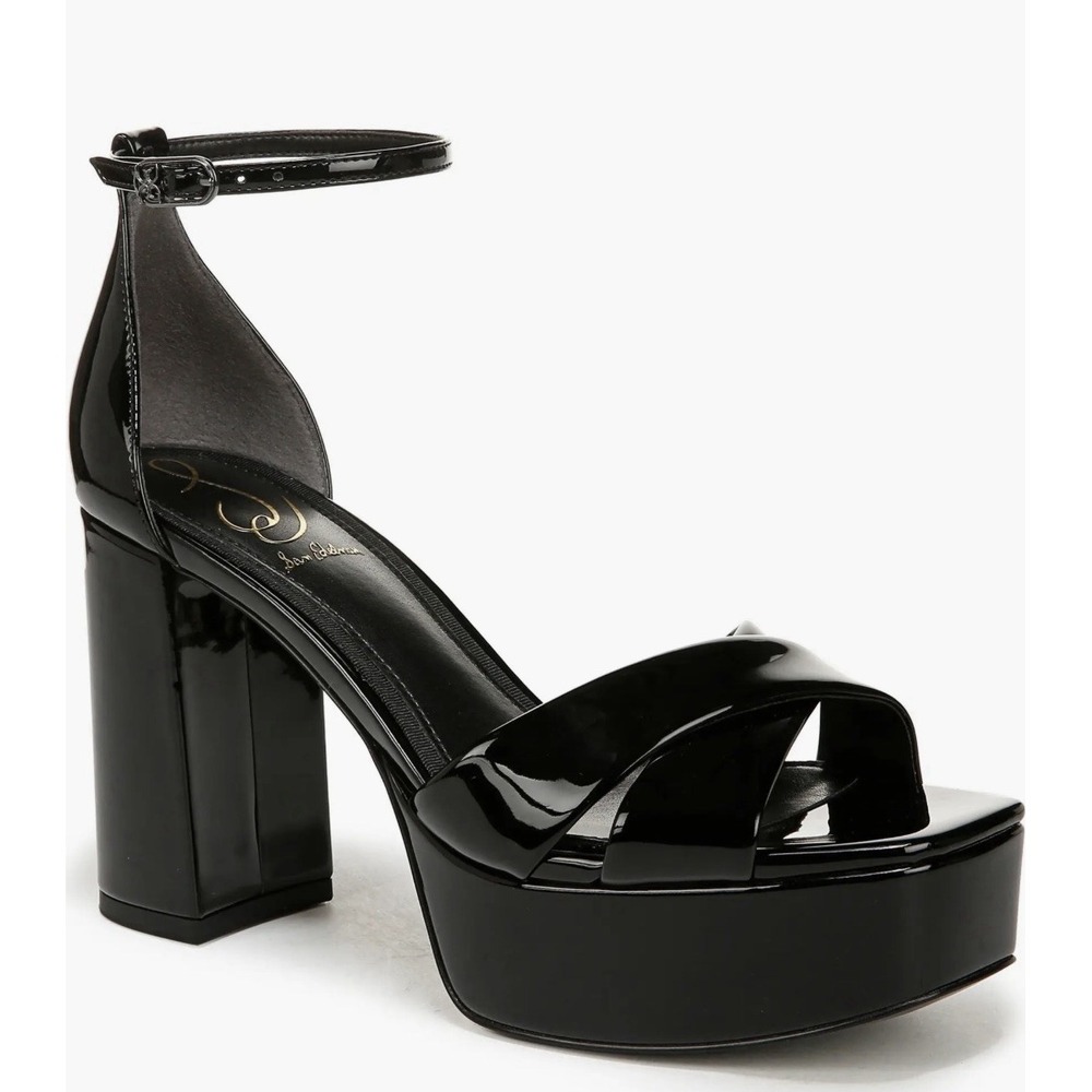 Sam Edelman Women Jullian Ankle Strap Platform Sandals Size 9 Black‎ Patent